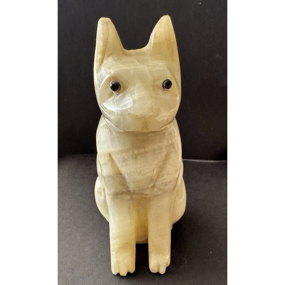 Large Carved Yellow Natural Stone Cat Possibly Chalcedony 6.5” 2.25 lb crystal